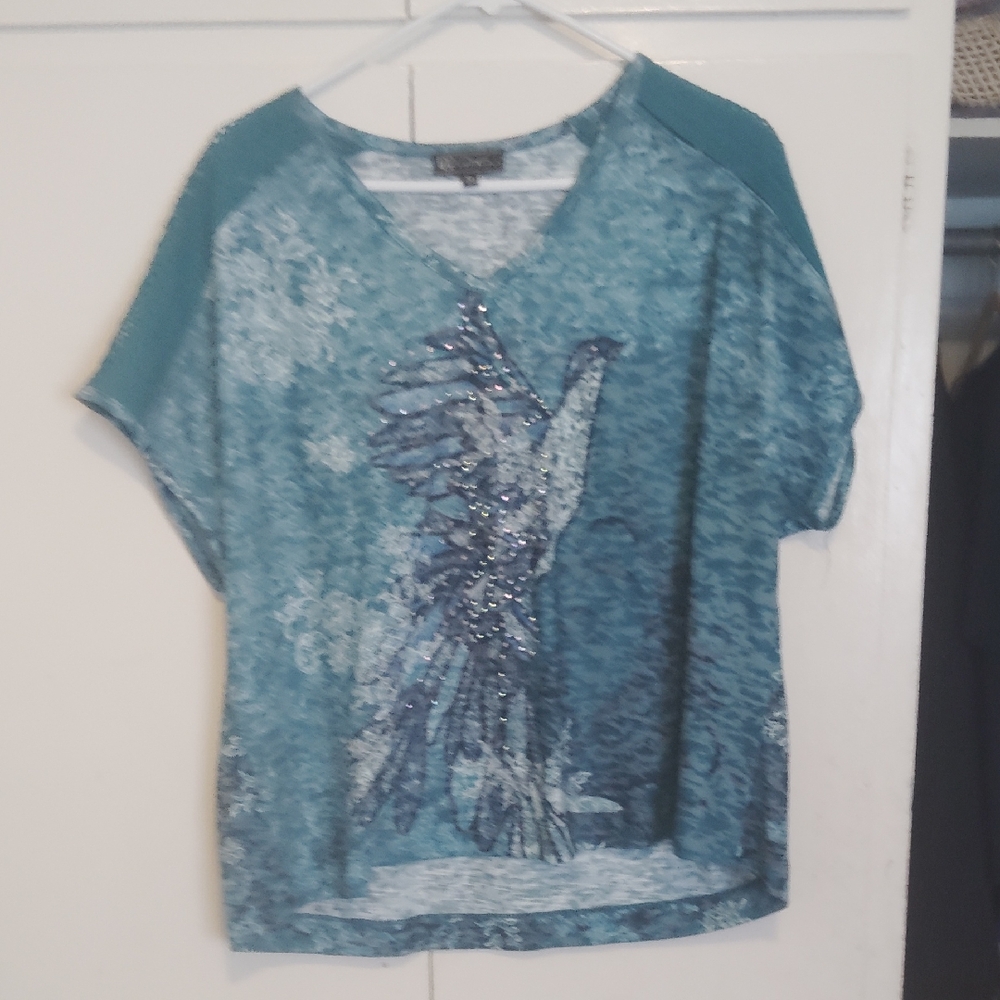 DG2 by Diane Gilman Blue Graphic Blouse